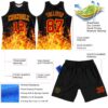 Custom Black Red-Yellow Flame Round Neck Sublimation Basketball Suit Jersey