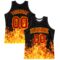Custom Black Red-Yellow Flame Round Neck Sublimation Basketball Suit Jersey