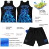 Custom Black Royal-Light Blue Flame Round Neck Sublimation Basketball Suit Jersey