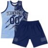 Custom Graffiti Pattern Navy Light Blue-White Scratch Round Neck Sublimation Basketball Suit Jersey