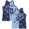 Custom Graffiti Pattern Navy Light Blue-White Scratch Round Neck Sublimation Basketball Suit Jersey