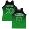 Custom Black Grass Green-White Gradient Square Shapes Round Neck Sublimation Basketball Suit Jersey