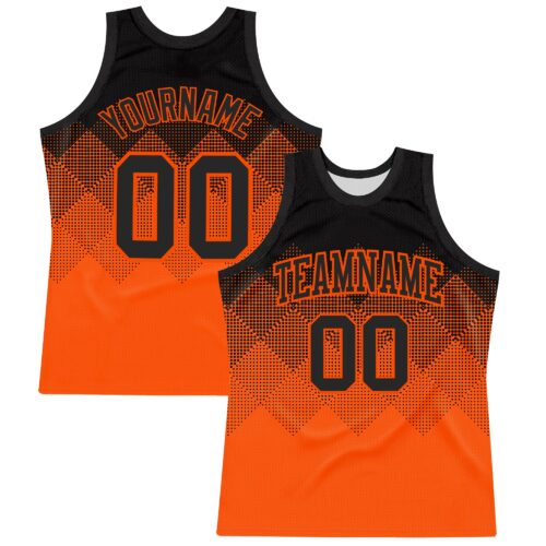 BSuit0289 Custom Black Orange Gradient Square Shapes Round Neck Sublimation Basketball Suit Jersey
