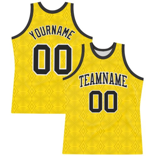 Custom Gold Black-White Geometric Shape Round Neck Sublimation Basketball Suit Jersey