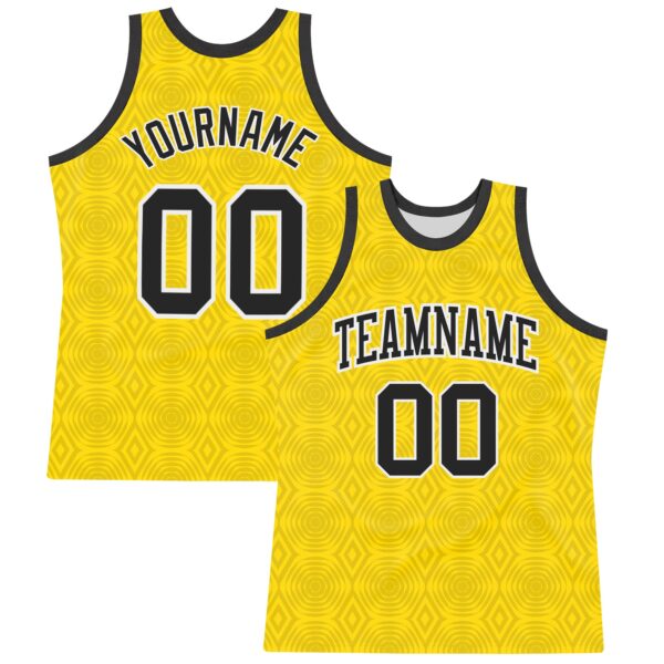 Custom Gold Black-White Geometric Shape Round Neck Sublimation Basketball Suit Jersey