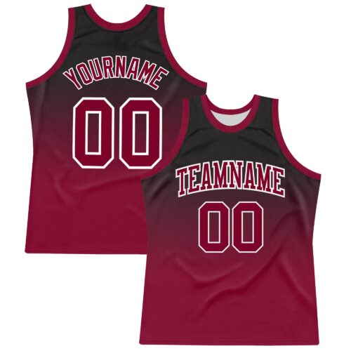 BSuit0293 Custom Black Crimson-White Fade Fashion Round Neck Sublimation Basketball Suit Jersey