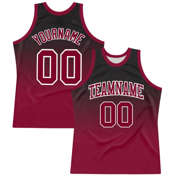 Custom Black Crimson-White Fade Fashion Round Neck Sublimation Basketball Suit Jersey
