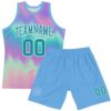 Custom Tie Dye Teal-White Round Neck Sublimation Basketball Suit Jersey