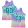 Custom Tie Dye Teal-White Round Neck Sublimation Basketball Suit Jersey