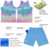 Custom Tie Dye Teal-White Round Neck Sublimation Basketball Suit Jersey
