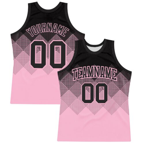 Custom Black Light Pink Gradient Square Shapes Round Neck Sublimation Basketball Suit Jersey