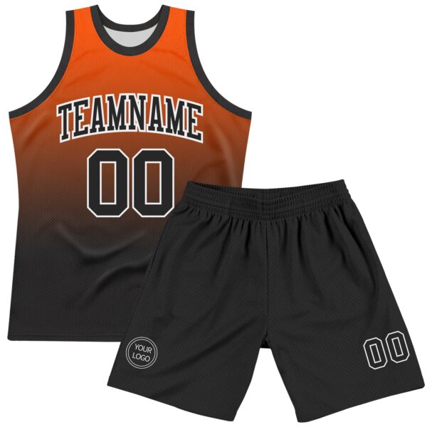 Custom Orange Black-White Gradient Square Shapes Round Neck Sublimation Basketball Suit Jersey