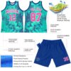 Custom Teal Pink Royal-White Splash Round Neck Sublimation Basketball Suit Jersey