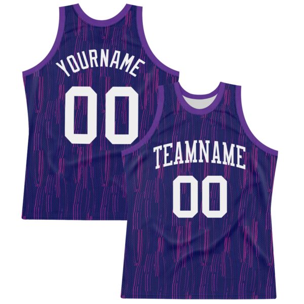 Custom Purple White-Pink Line Round Neck Sublimation Basketball Suit Jersey