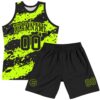 Custom Black Neon Green Splash Round Neck Sublimation Basketball Suit Jersey