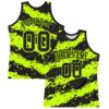 Custom Black Neon Green Splash Round Neck Sublimation Basketball Suit Jersey
