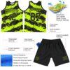 Custom Black Neon Green Splash Round Neck Sublimation Basketball Suit Jersey