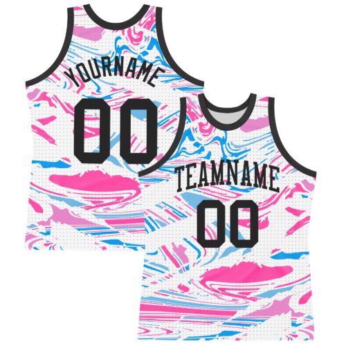 Custom Figure Black Pink-Light Blue Fluid Art Round Neck Sublimation Basketball Suit Jersey