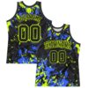 Custom Black Neon Green-Royal Splash Round Neck Sublimation Basketball Suit Jersey