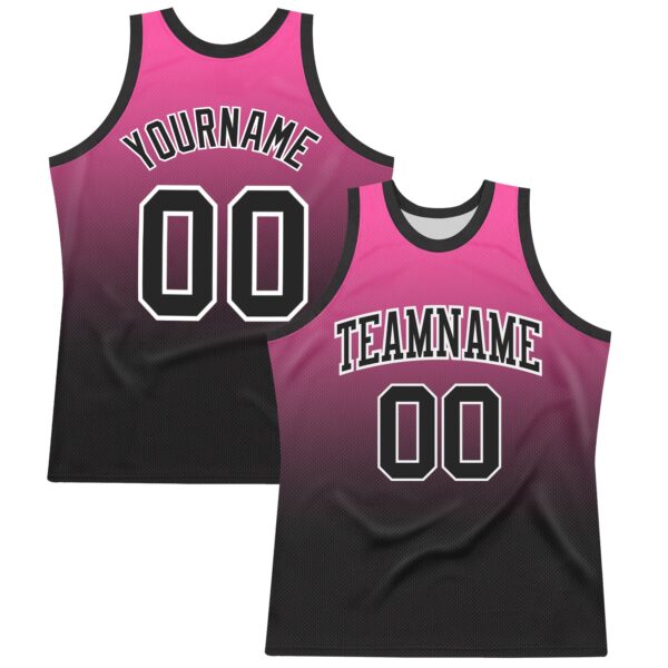 Custom Pink Black-White Fade Fashion Round Neck Sublimation Basketball Suit Jersey