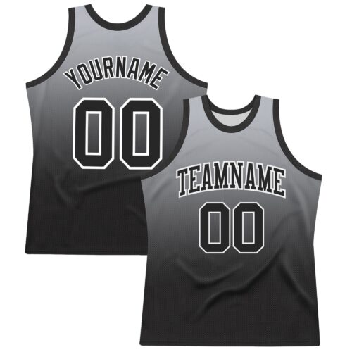 Custom Gray Black-White Fade Fashion Round Neck Sublimation Basketball Suit Jersey
