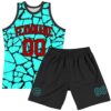 Custom Aqua Red-Black Abstract Network Round Neck Sublimation Basketball Suit Jersey