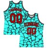 Custom Aqua Red-Black Abstract Network Round Neck Sublimation Basketball Suit Jersey