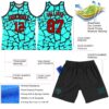 Custom Aqua Red-Black Abstract Network Round Neck Sublimation Basketball Suit Jersey