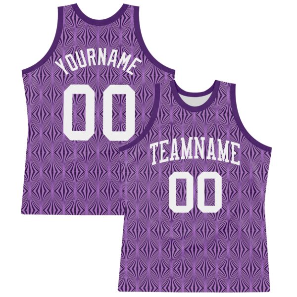 Custom Purple White Geometric Shape Round Neck Sublimation Basketball Suit Jersey