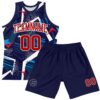 Custom Navy Red-White Geometric Shape Round Neck Sublimation Basketball Suit Jersey