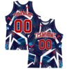 Custom Navy Red-White Geometric Shape Round Neck Sublimation Basketball Suit Jersey