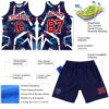 Custom Navy Red-White Geometric Shape Round Neck Sublimation Basketball Suit Jersey