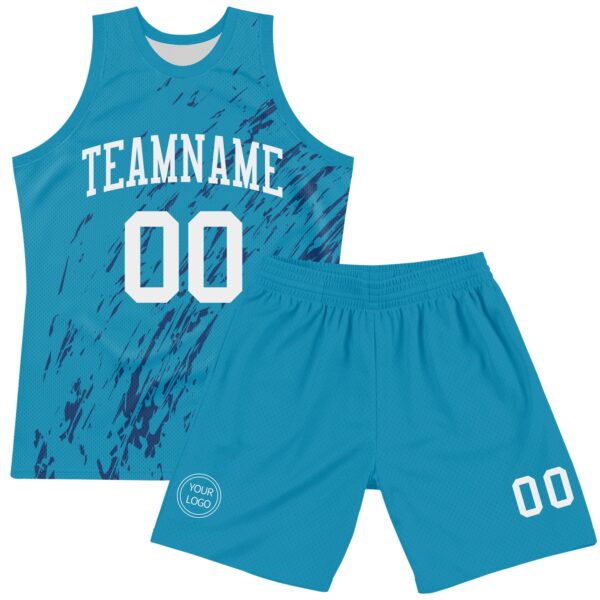Custom Panther Blue White Splash Round Neck Sublimation Basketball Suit Jersey