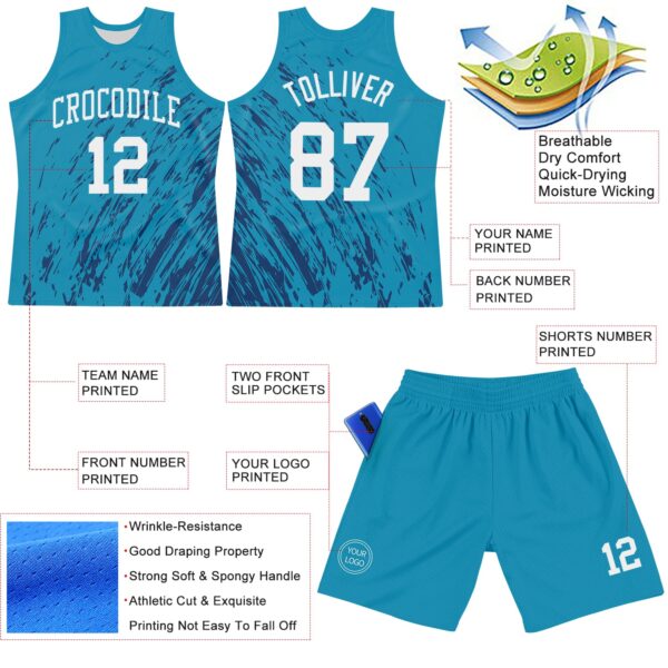 Custom Panther Blue White Splash Round Neck Sublimation Basketball Suit Jersey