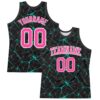 Custom Black Pink Aqua-White Abstract Network Round Neck Sublimation Basketball Suit Jersey