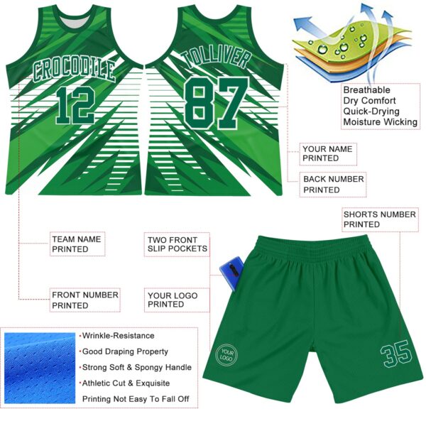 Custom Kelly Green White Line Round Neck Sublimation Basketball Suit Jersey