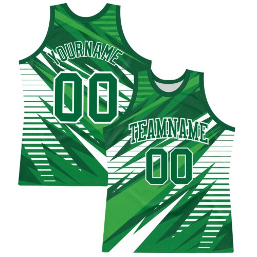 BSuit0318 Custom Kelly Green White Line Round Neck Sublimation Basketball Suit Jersey