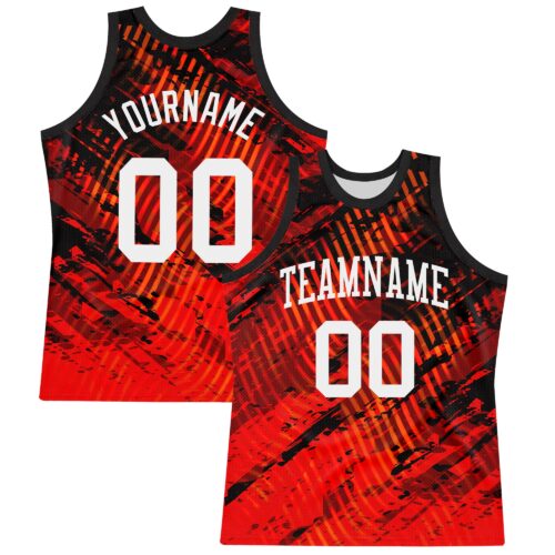 Custom Red White-Black Splash Round Neck Sublimation Basketball Suit Jersey