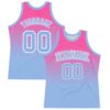 Custom Pink Light Blue-White Fade Fashion Round Neck Sublimation Basketball Suit Jersey