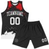 Custom Black White-Red Fragment Art Round Neck Sublimation Basketball Suit Jersey