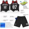 Custom Black White-Red Fragment Art Round Neck Sublimation Basketball Suit Jersey