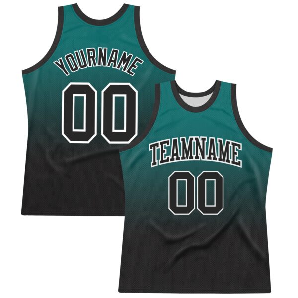 Custom Teal Black-White Fade Fashion Round Neck Sublimation Basketball Suit Jersey