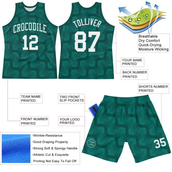 Custom Green White Line Round Neck Sublimation Basketball Suit Jersey