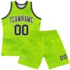 Custom Neon Green Black-White Line Round Neck Sublimation Basketball Suit Jersey