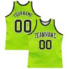 Custom Neon Green Black-White Line Round Neck Sublimation Basketball Suit Jersey