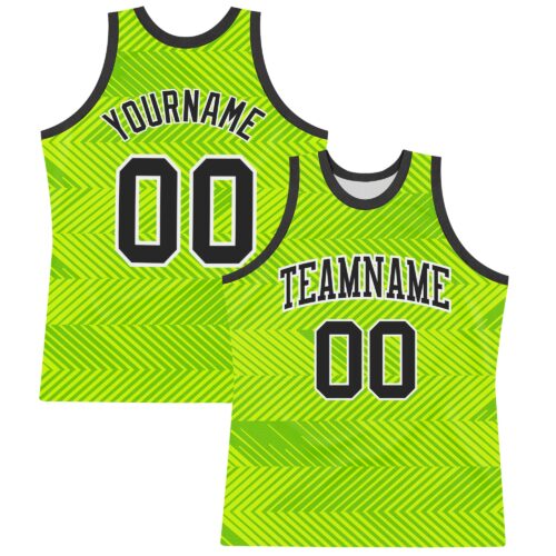 BSuit0326 Custom Neon Green Black-White Line Round Neck Sublimation Basketball Suit Jersey