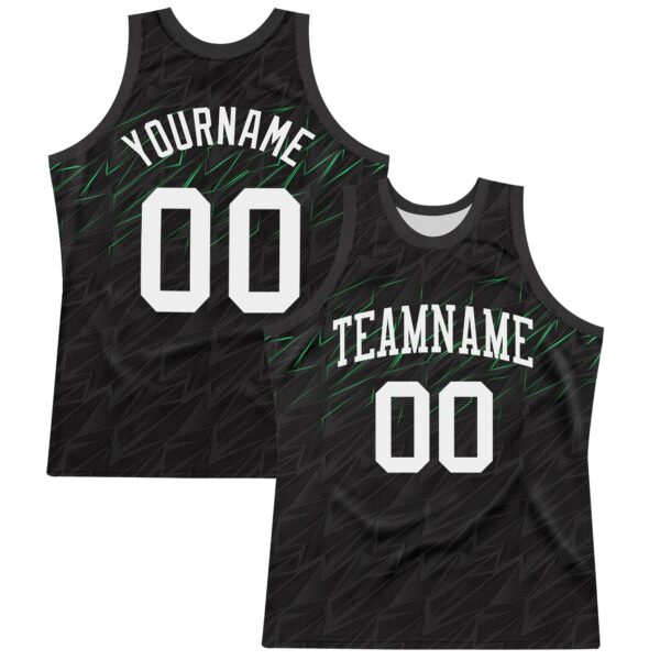 Custom Black White-Neon Green Line Round Neck Sublimation Basketball Suit Jersey