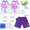 Custom Tie Dye Pink-Purple Round Neck Sublimation Basketball Suit Jersey