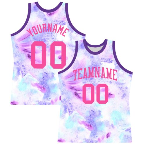 BSuit0329 Custom Tie Dye Pink-Purple Round Neck Sublimation Basketball Suit Jersey