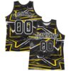 Custom Black Gold-White Line Round Neck Sublimation Basketball Suit Jersey
